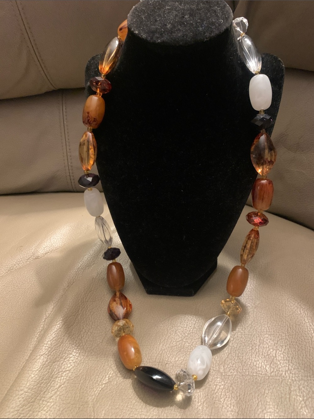 Chunky plastic bauble bead golden amber colored Necklace - Brown & Clear